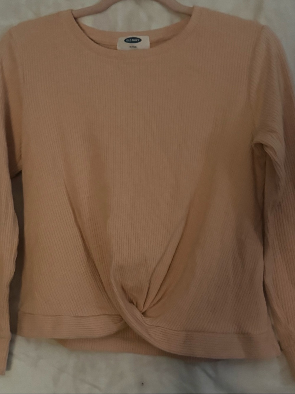 Old Navy Peach Twist-Front Ribbed Long Sleeve Top